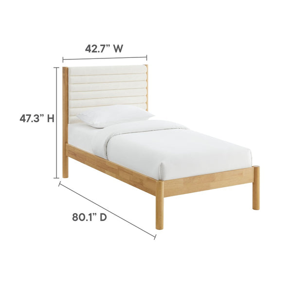 Modway Furniture Olea Twin Platform Bed - Plush Boucle Upholstery with Solid Wood Frame for Modern Bedrooms and Spaces Feather Oak MOD-7196-FEA-OAK