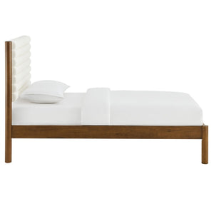 Modway Furniture Olea Twin Platform Bed - Plush Boucle Upholstery with Solid Wood Frame for Modern Bedrooms and Spaces Feather Walnut MOD-7196-FEA-WAL