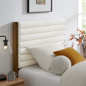 Modway Furniture Olea Twin Platform Bed - Plush Boucle Upholstery with Solid Wood Frame for Modern Bedrooms and Spaces Feather Walnut MOD-7196-FEA-WAL