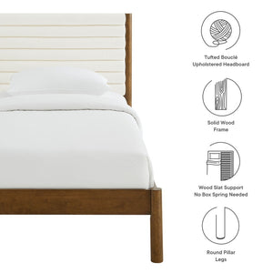 Modway Furniture Olea Twin Platform Bed - Plush Boucle Upholstery with Solid Wood Frame for Modern Bedrooms and Spaces Feather Walnut MOD-7196-FEA-WAL