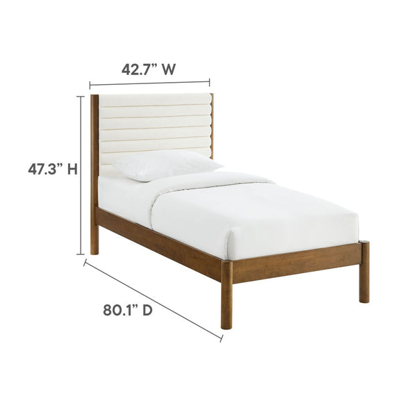 Modway Furniture Olea Twin Platform Bed - Plush Boucle Upholstery with Solid Wood Frame for Modern Bedrooms and Spaces Feather Walnut MOD-7196-FEA-WAL