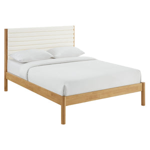 Modway Furniture Olea Channel Tufted Boucle Full Platform Bed – Solid Wood Frame, Modern Mid-Century Design, Durable Comfort Feather Oak MOD-7197-FEA-OAK