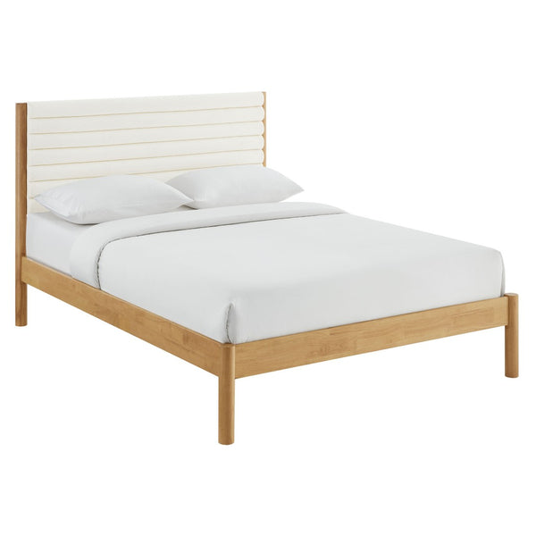 Modway Furniture Olea Channel Tufted Boucle Full Platform Bed – Solid Wood Frame, Modern Mid-Century Design, Durable Comfort Feather Oak MOD-7197-FEA-OAK