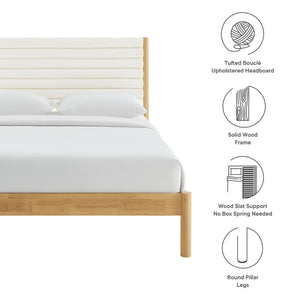 Modway Furniture Olea Channel Tufted Boucle Full Platform Bed – Solid Wood Frame, Modern Mid-Century Design, Durable Comfort Feather Oak MOD-7197-FEA-OAK