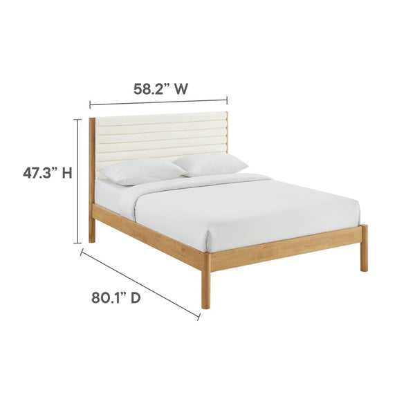 Modway Furniture Olea Channel Tufted Boucle Full Platform Bed – Solid Wood Frame, Modern Mid-Century Design, Durable Comfort Feather Oak MOD-7197-FEA-OAK