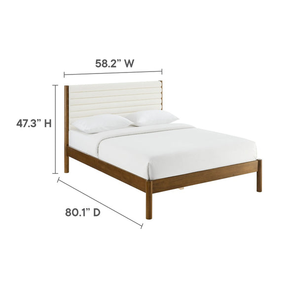 Modway Furniture Olea Channel Tufted Boucle Full Platform Bed – Solid Wood Frame, Modern Mid-Century Design, Durable Comfort Feather Walnut MOD-7197-FEA-WAL