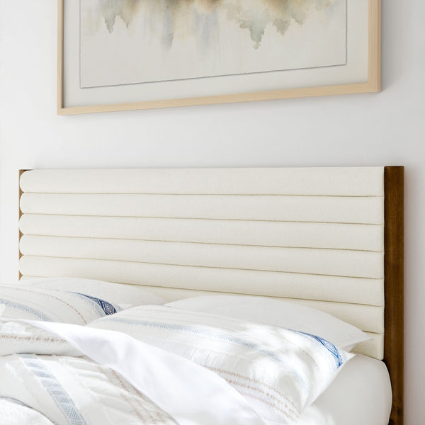 Modway Furniture Olea Queen Platform Bed - Luxurious Tufted Boucle Upholstery with Solid Wood Frame for Modern Elegance Feather Walnut MOD-7198-FEA-WAL