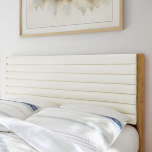 Modway Furniture Olea Channel Tufted Boucle King Platform Bed - Modern Solid Wood Frame for Timeless Comfort & Style Feather Oak MOD-7199-FEA-OAK