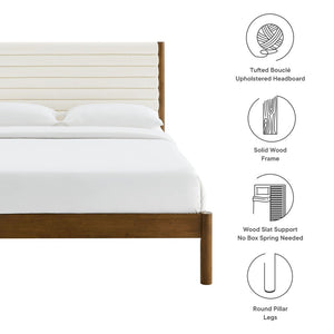 Modway Furniture Olea Channel Tufted Boucle King Platform Bed - Modern Solid Wood Frame for Timeless Comfort & Style Feather Walnut MOD-7199-FEA-WAL