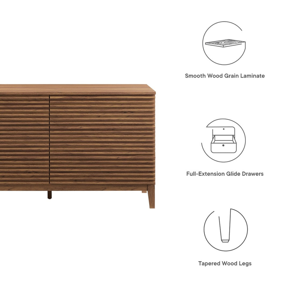 Modway Furniture Render 63" Mid-Century 6-Drawer Dresser – Walnut Finish for Stylish Storage in Any Room MOD-7200-WAL