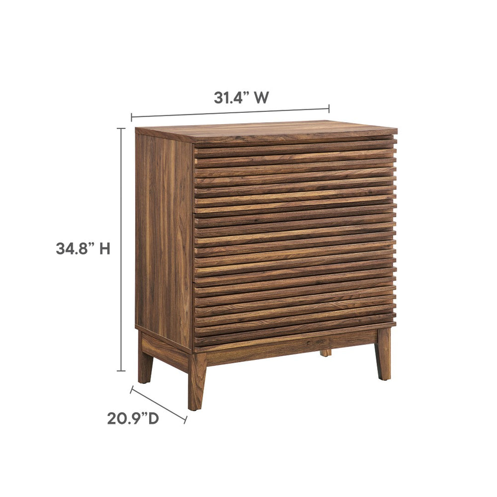 Modway Furniture Render 3-Drawer Nightstand - Mid-Century Modern Accent Cabinet with Ample Storage & Style MOD-7201-WAL