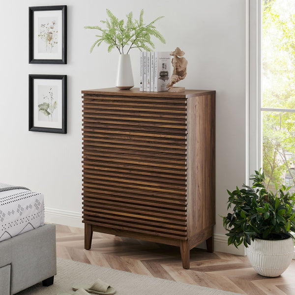 Modway Furniture Render 4-Drawer Chest - Mid-Century Walnut Storage Dresser for Bedroom, Hallway, or Living Room MOD-7202-WAL