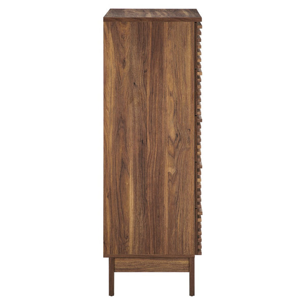 Modway Furniture Render 5-Drawer Chest - Mid-Century Modern Walnut Dresser with Fluted Fronts & Versatile Storage MOD-7203-WAL
