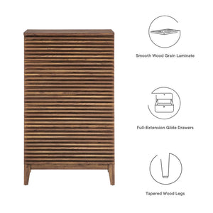 Modway Furniture Render 5-Drawer Chest - Mid-Century Modern Walnut Dresser with Fluted Fronts & Versatile Storage MOD-7203-WAL