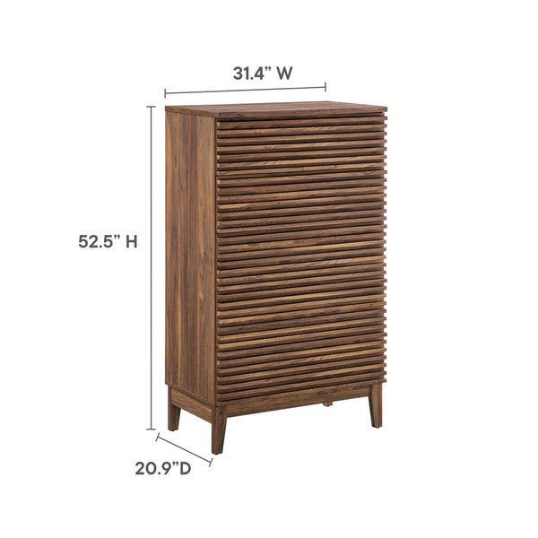 Modway Furniture Render 5-Drawer Chest - Mid-Century Modern Walnut Dresser with Fluted Fronts & Versatile Storage MOD-7203-WAL
