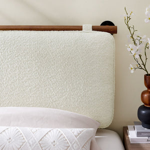 Modway Furniture Anela Wall-Mounted Chenille Upholstered Twin Headboard - Space-Saving, Cozy Design for Modern Rooms Cream Walnut MOD-7205-CRE-WAL