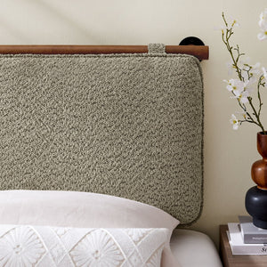 Modway Furniture Anela Wall-Mounted Chenille Upholstered Twin Headboard - Space-Saving, Cozy Design for Modern Rooms Oat Walnut MOD-7205-OAT-WAL