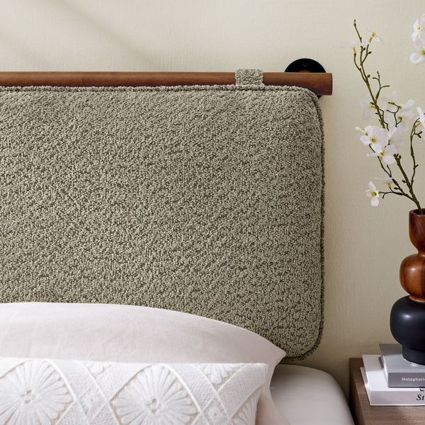 Modway Furniture Anela Wall-Mounted Chenille Upholstered Twin Headboard - Space-Saving, Cozy Design for Modern Rooms Oat Walnut MOD-7205-OAT-WAL