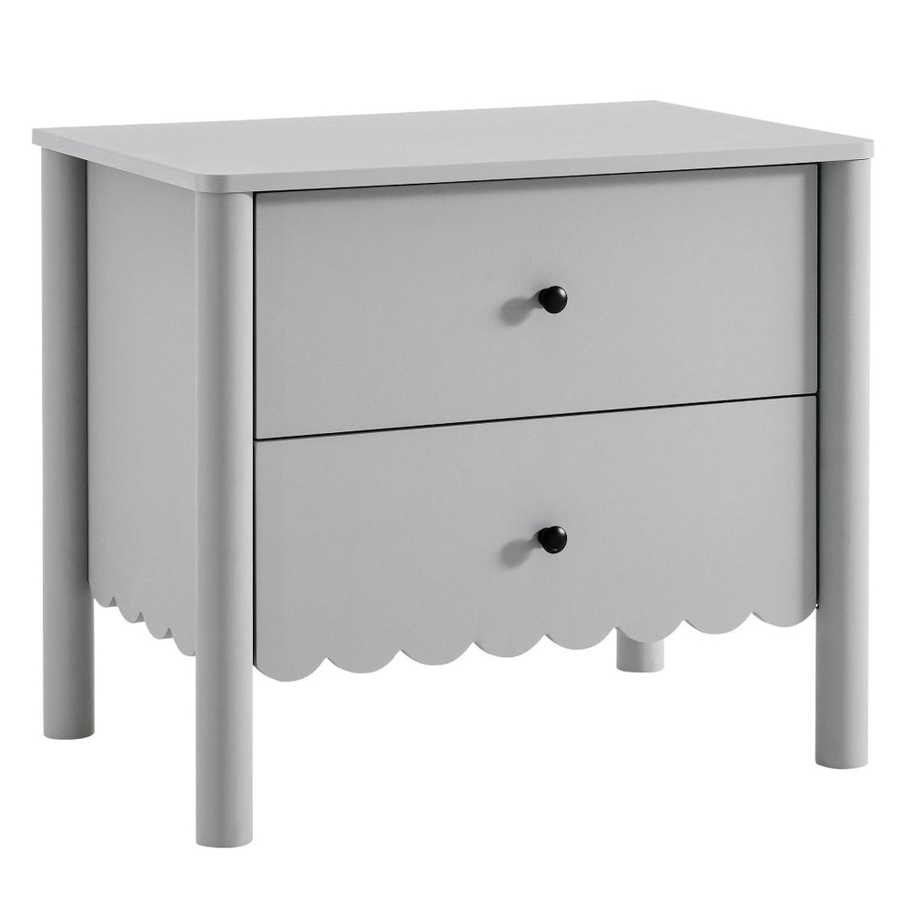 Modway Furniture Emmeline Scalloped 2-Drawer Nightstand - Modern Storage Solution with Elegant Design for Any Room Light Gray MOD-7206-LGR