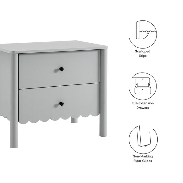 Modway Furniture Emmeline Scalloped 2-drawer Nightstand - Elegant Storage Solution For Modern Bedrooms & Living Spaces Gray  Mod-7206-lgr