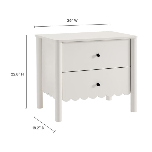 Modway Furniture Emmeline Scalloped 2-drawer Nightstand - Elegant Storage Solution For Modern Bedrooms & Living Spaces White  Mod-7206-whi