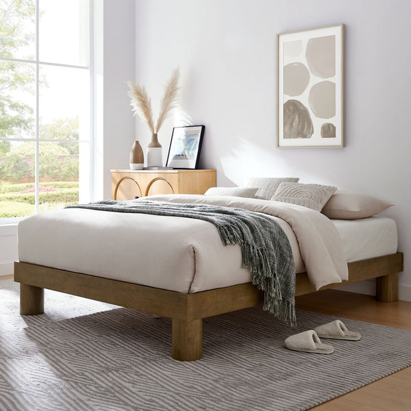 Modway Furniture Runa Wood Queen Platform Bed - Modern Minimalist Design, Sturdy Support, Easy Assembly & Versatile Use MOD-7209-FRO