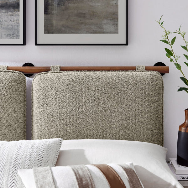Modway Furniture Anela Wall-Mounted King Size Chenille Upholstered Headboard for Modern Bedroom Comfort & Style Oatmeal Walnut MOD-7213-OAT-WAL