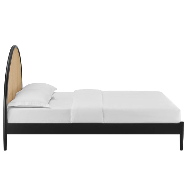 Modway Furniture Odette Queen Arched Rattan Cane Platform Bed - Modern Boho Design with Solid Wood Frame and Support Black MOD-7214-BLK