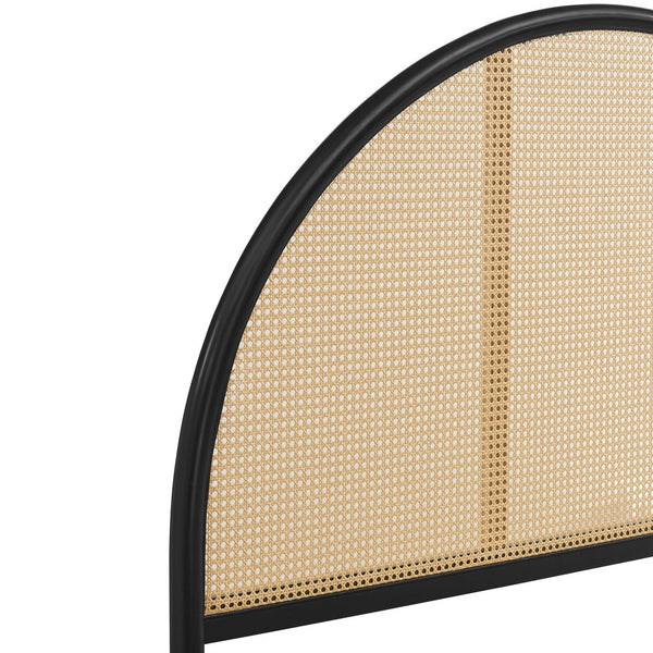 Modway Furniture Odette Queen Arched Rattan Cane Platform Bed - Modern Boho Design with Solid Wood Frame and Support Black MOD-7214-BLK