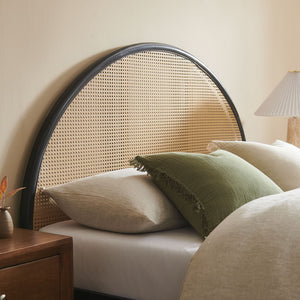 Modway Furniture Odette Queen Arched Rattan Cane Platform Bed - Modern Boho Design with Solid Wood Frame and Support Black MOD-7214-BLK