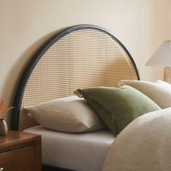 Modway Furniture Odette Queen Arched Rattan Cane Platform Bed - Modern Boho Design with Solid Wood Frame and Support Black MOD-7214-BLK