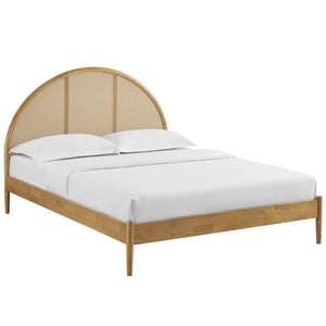 Modway Furniture Odette Queen Arched Rattan Cane Platform Bed - Modern Boho Design with Solid Wood Frame and Support Oak MOD-7214-OAK