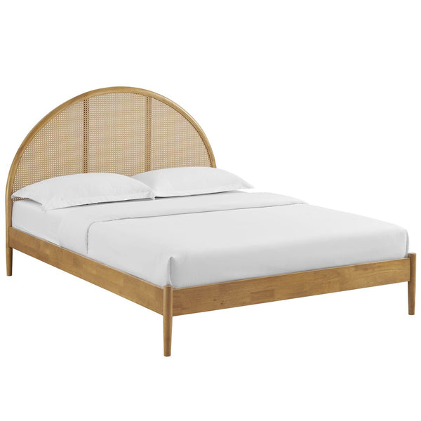 Modway Furniture Odette Queen Arched Rattan Cane Platform Bed - Modern Boho Design with Solid Wood Frame and Support Oak MOD-7214-OAK
