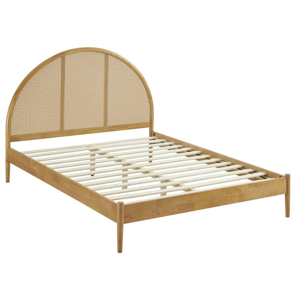 Modway Furniture Odette Queen Arched Rattan Cane Platform Bed - Modern Boho Design with Solid Wood Frame and Support Oak MOD-7214-OAK