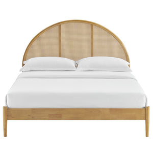 Modway Furniture Odette Queen Arched Rattan Cane Platform Bed - Modern Boho Design with Solid Wood Frame and Support Oak MOD-7214-OAK