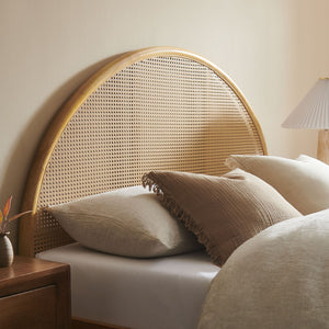 Modway Furniture Odette Queen Arched Rattan Cane Platform Bed - Modern Boho Design with Solid Wood Frame and Support Oak MOD-7214-OAK