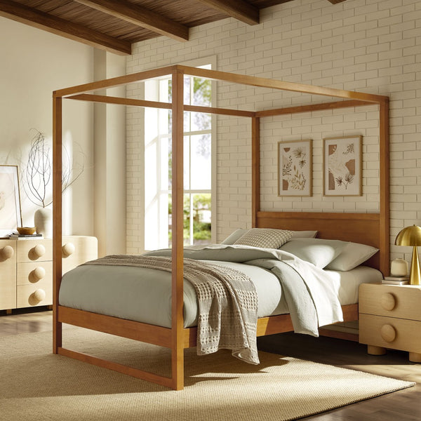 Modway Furniture Alva Queen Wood Canopy Platform Bed – Modern Minimalist Design with Solid Wood Support and Elegance Oak MOD-7215-OAK