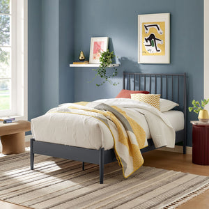 Modway Furniture Adair Spindle Metal Twin Platform Bed - Durable Iron Frame, Minimalist Design, Easy Assembly, Charcoal MOD-7217-CHA