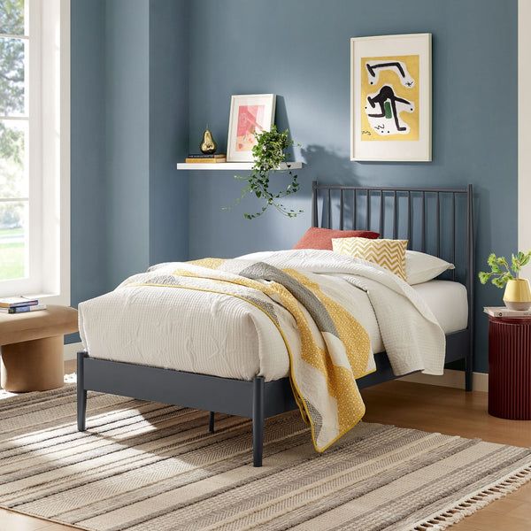 Modway Furniture Adair Spindle Metal Twin Platform Bed - Durable Iron Frame, Minimalist Design, Easy Assembly, Charcoal MOD-7217-CHA