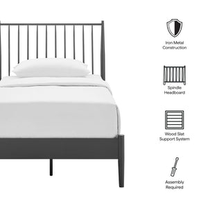 Modway Furniture Adair Spindle Metal Twin Platform Bed - Durable Iron Frame, Minimalist Design, Easy Assembly, Charcoal MOD-7217-CHA