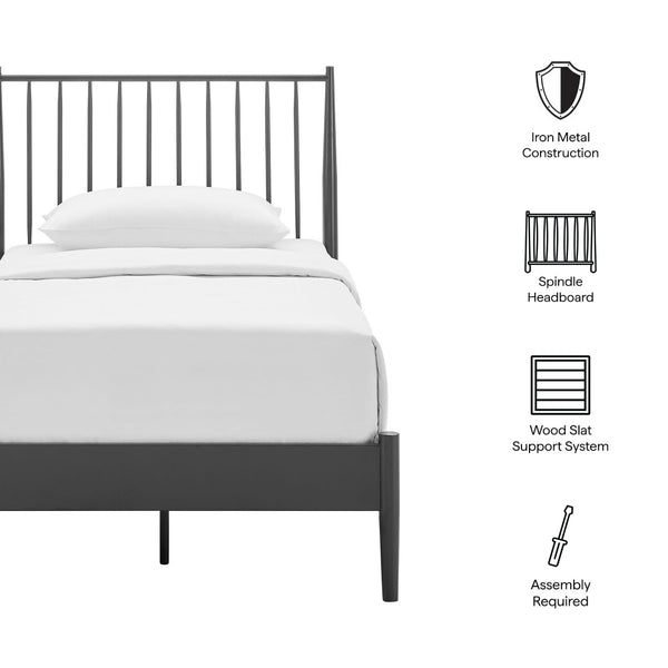 Modway Furniture Adair Spindle Metal Twin Platform Bed - Durable Iron Frame, Minimalist Design, Easy Assembly, Charcoal MOD-7217-CHA