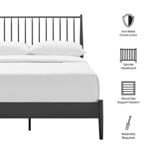 Modway Furniture Adair Spindle Metal Full Platform Bed - Timeless Farmhouse Design with Sturdy Support, Charcoal Finish MOD-7218-CHA