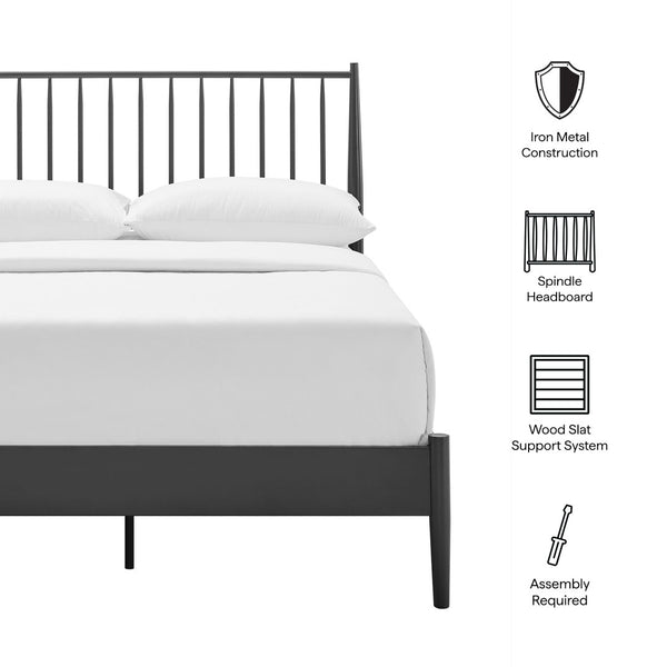Modway Furniture Adair Spindle Metal Full Platform Bed - Timeless Farmhouse Design with Sturdy Support, Charcoal Finish MOD-7218-CHA