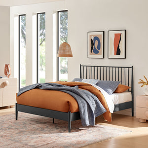 Modway Furniture Adair Spindle Metal Queen Platform Bed - Modern Iron Frame with Stylish Headboard & Supportive Slats MOD-7219-CHA
