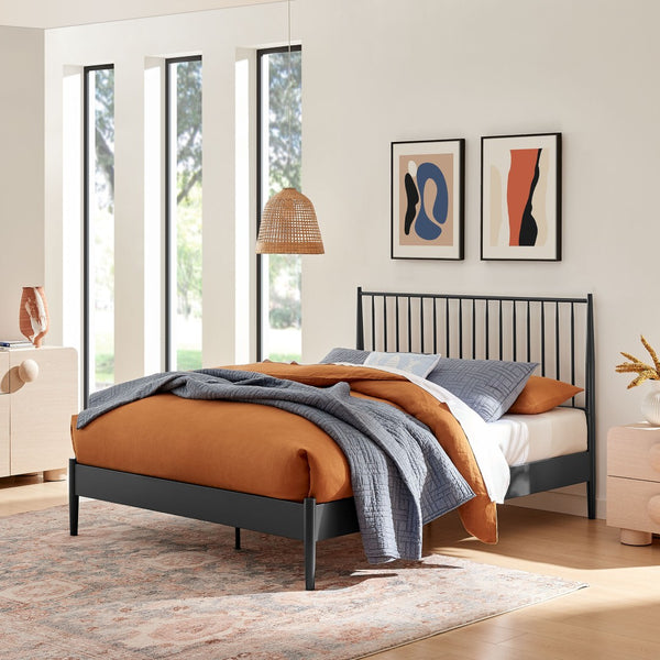 Modway Furniture Adair Spindle Metal Queen Platform Bed - Modern Iron Frame with Stylish Headboard & Supportive Slats MOD-7219-CHA