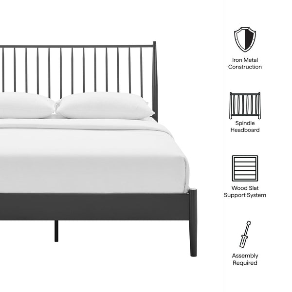 Modway Furniture Adair Spindle Metal Queen Platform Bed - Modern Iron Frame with Stylish Headboard & Supportive Slats MOD-7219-CHA