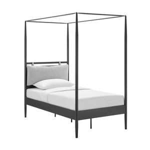 Modway Furniture Marlowe Twin Canopy Bed - Modern Metal Platform Frame with Cushioned Headboard & Slatted Support MOD-7221-CHA-NPT