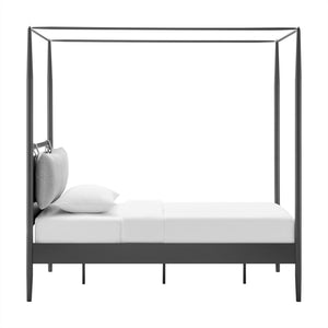 Modway Furniture Marlowe Twin Canopy Bed - Modern Metal Platform Frame with Cushioned Headboard & Slatted Support MOD-7221-CHA-NPT