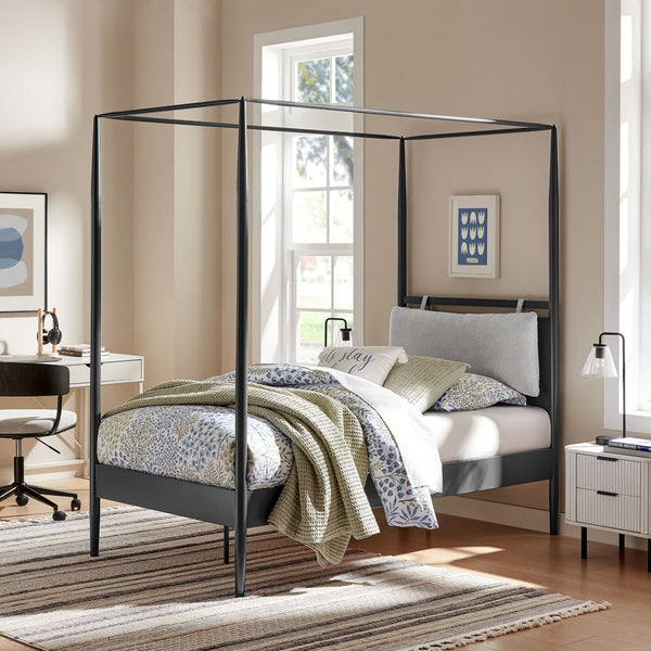 Modway Furniture Marlowe Twin Canopy Bed - Modern Metal Platform Frame with Cushioned Headboard & Slatted Support MOD-7221-CHA-NPT