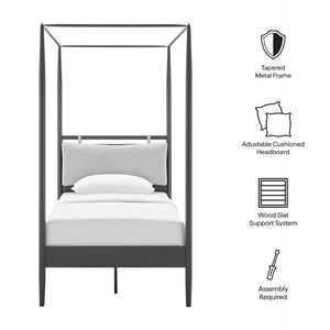 Modway Furniture Marlowe Twin Canopy Bed - Modern Metal Platform Frame with Cushioned Headboard & Slatted Support MOD-7221-CHA-NPT